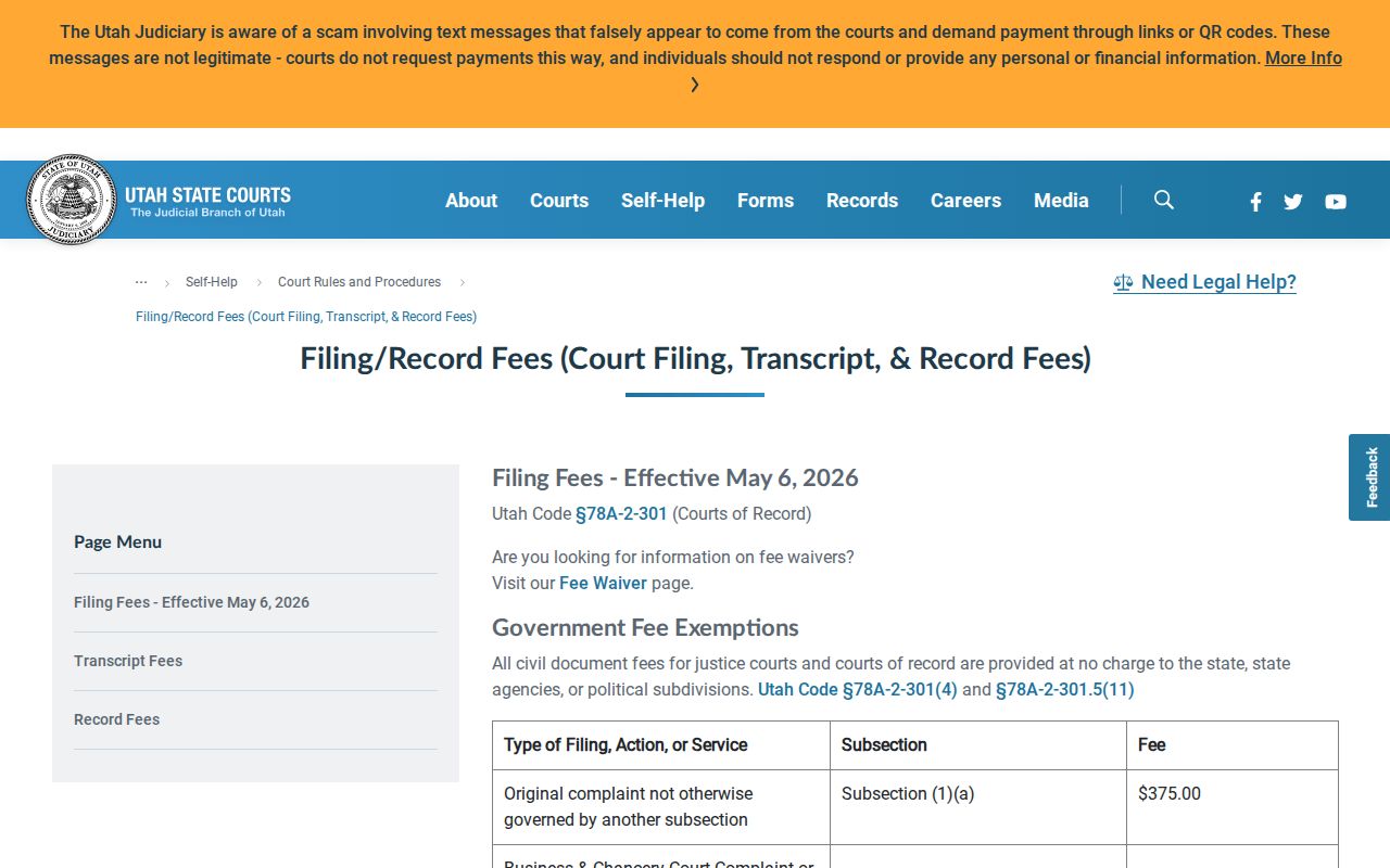 Utah court fee information for Blanding criminal record requests