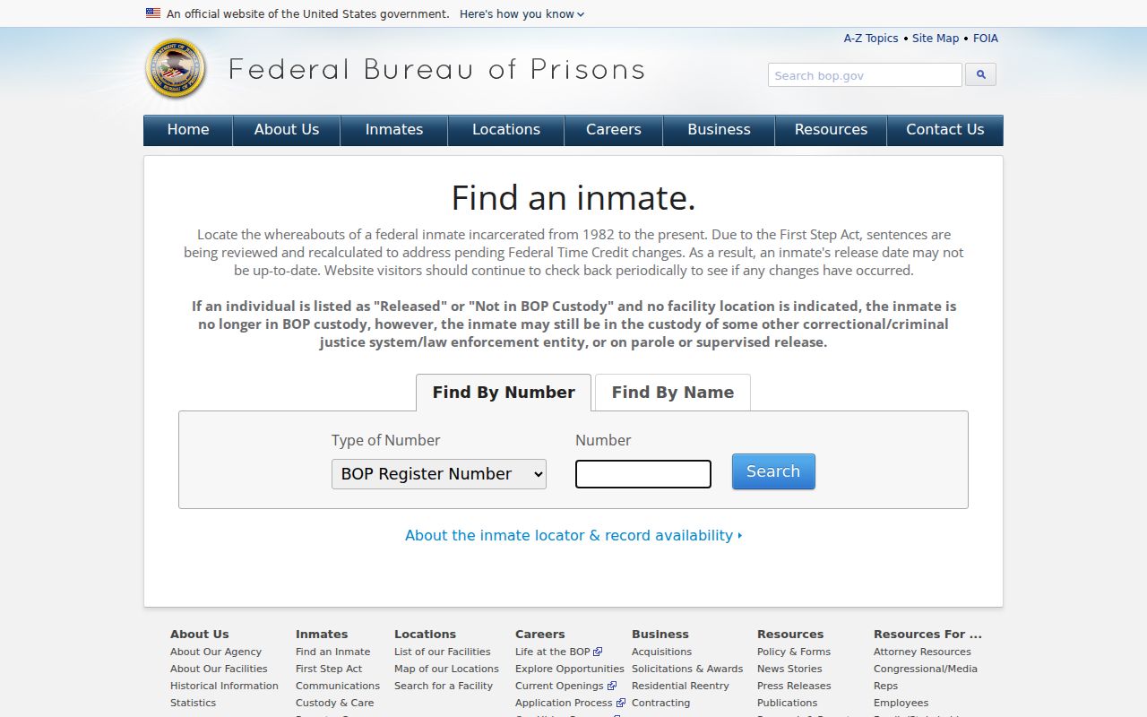 Bluff criminal records federal custody search through the BOP locator