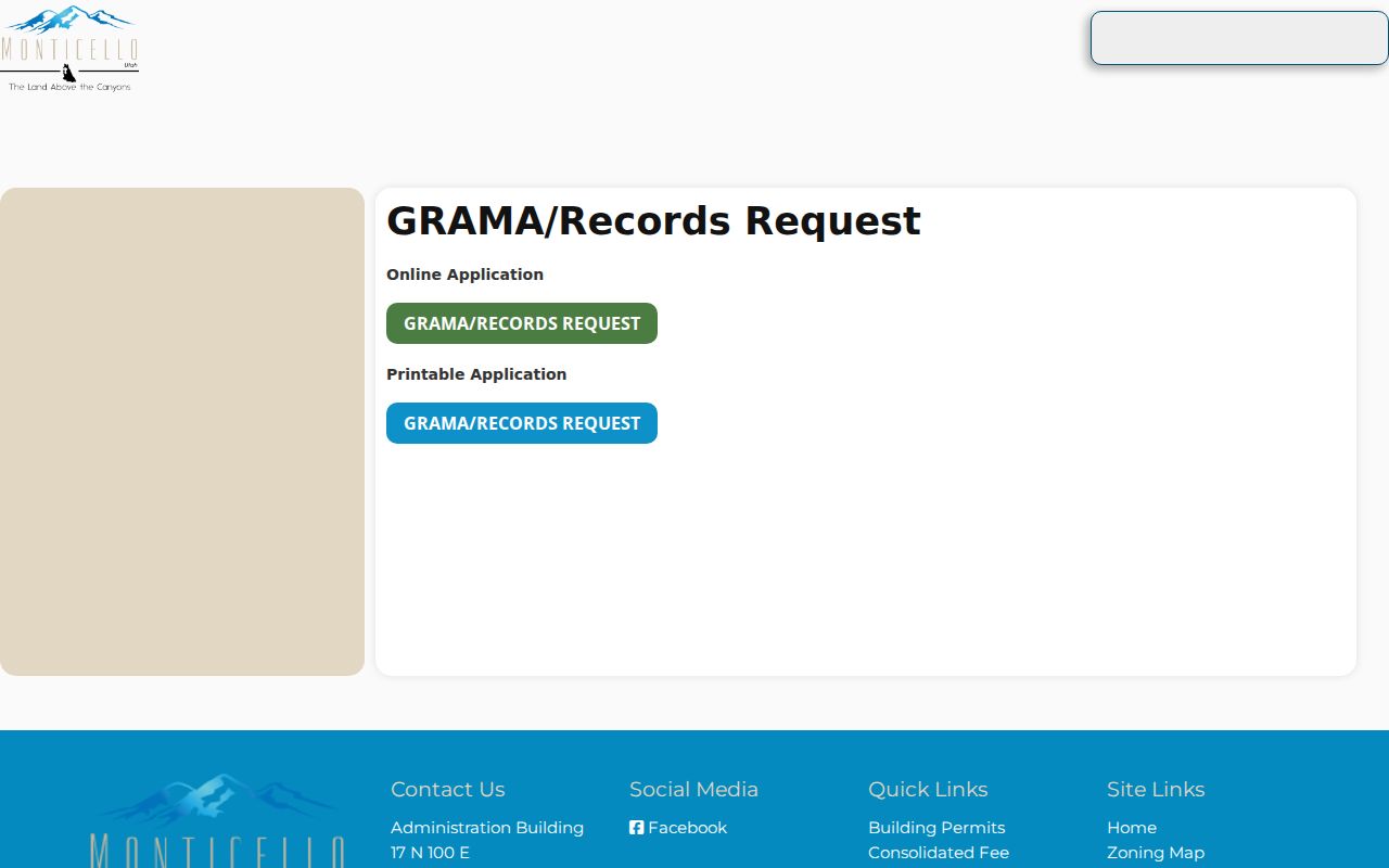 Monticello criminal records GRAMA request page