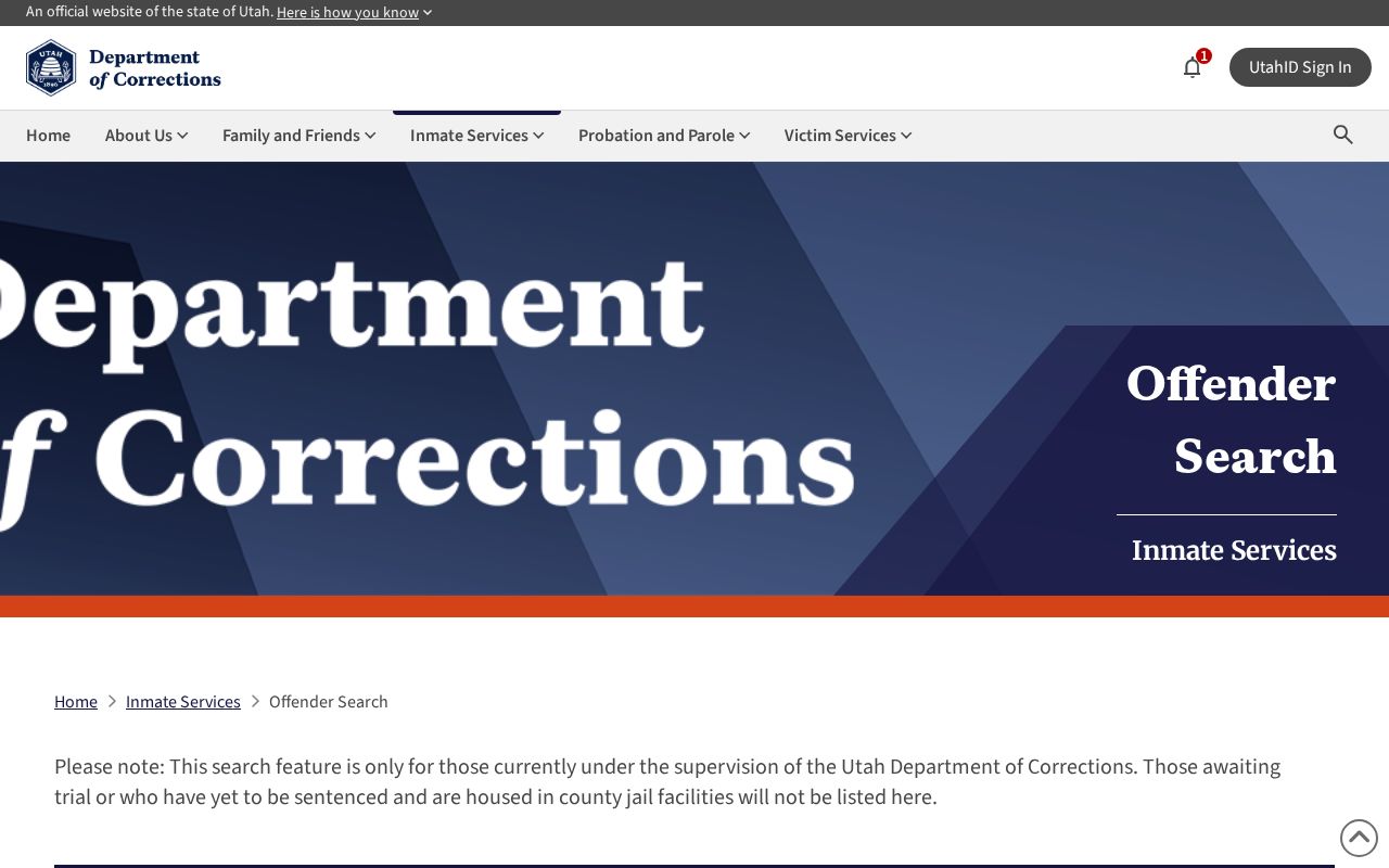 San Juan County arrest lookup through the Utah Department of Corrections offender search