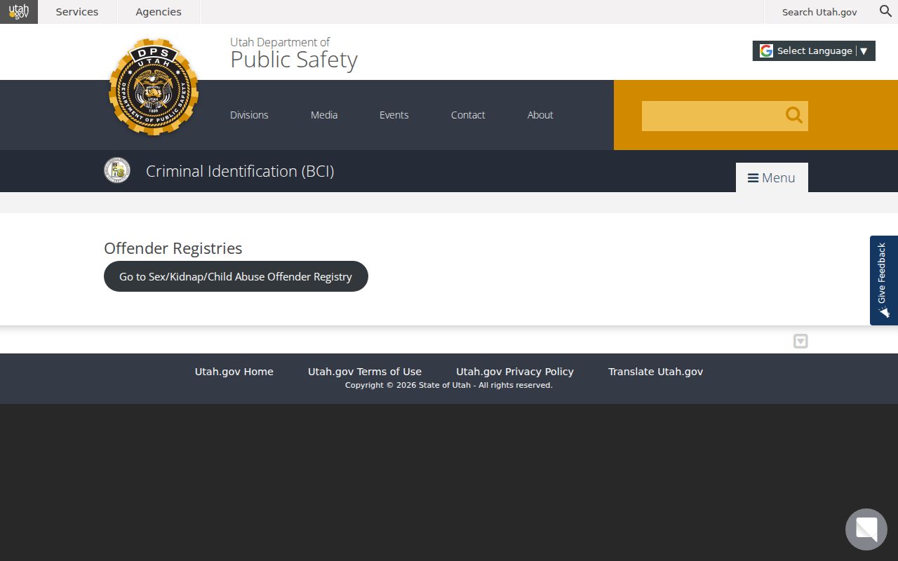 San Juan County sex offender search through the Utah BCI registry page